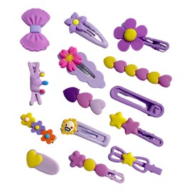 14 PCS Dopamine new fashion children's hair clip Cute kids bangs hairclip back head duck mouth clip Handmade barrette Bohemian fancy hairpin accessories hair slide, girl's headgear bobby pin (purple)