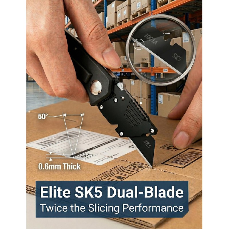 SHANDERBAR 50 Pack Utility Knife Blades, Black SK5 Steel Box