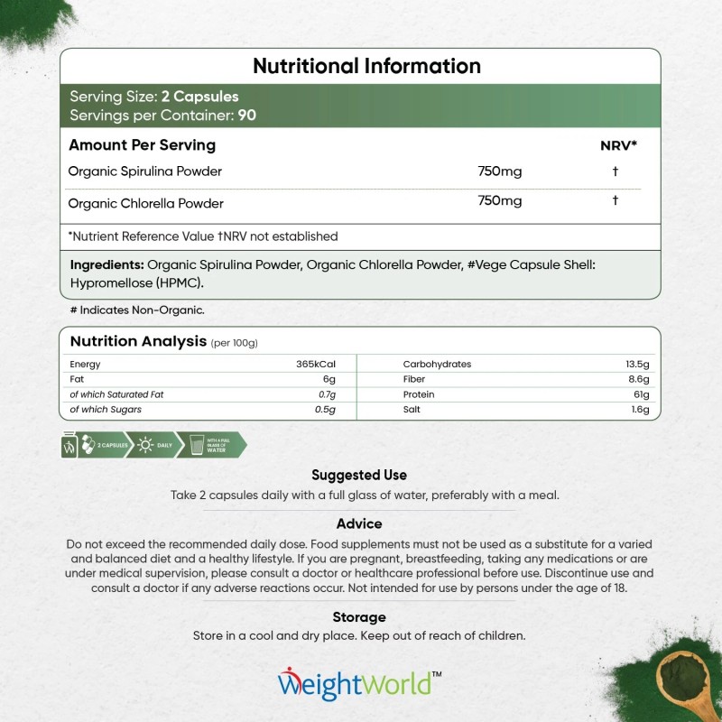 Spirulina Chlorella - 180 organic capsules - Immune & Digestive