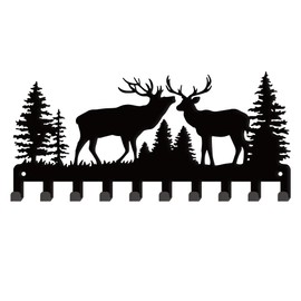 SUPERDANT Reindeer and Forest Metal Key Hooks with 10-Hooks Key Hanger Coat Hooks Decor and Key Holder Wall Decorative Home Storage Hooks for Dog Leash Entryway Hallway Kitchen Bathroom