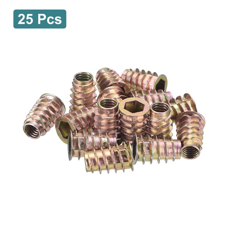 sourcing map 25Pcs Threaded Inserts, 3/8"-16x1" Zinc Alloy Hex-Flanged Nut