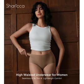 SHARICCA Seamless High Waisted Underwear for Women No Show Full Coverage Panties Nuage Microfiber Briefs Pack, 5P01, XL