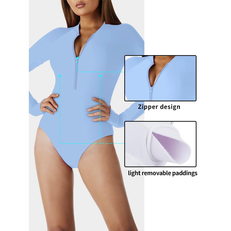 RELLECIGA Women's Sea Blue Long Sleeve Rash Guard One Piece