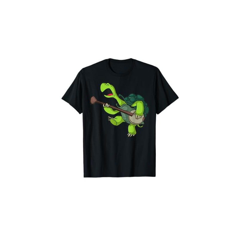 Cartoon Turtle Playing Banjo Fun Character For Kids T-Shirt