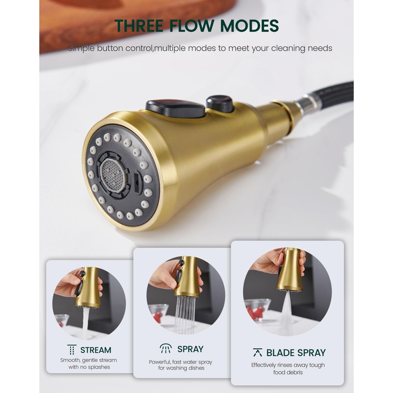 HEISOK Kitchen Faucet Head Replacement, 3-Function Pull Down Faucet Spray