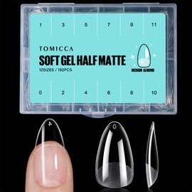 TOMICCA Almond Short Nail Tips for Gel Nails Gel Full Cover Nail Tips for Nail Extension and Nail Art DIY Nail Studio at Home 12 Sizes Artificial Gel Nail Tips 192 Pieces
