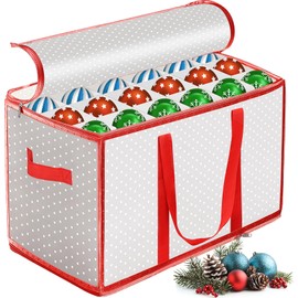 ZHHGOO Storage Box for Christmas Tree Baubles - for 72 Baubles - Christmas Bauble Christmas Bag for Christmas Tree Baubles Christmas Decorations - Sorting Box for Christmas Decorations Foldable (Red)