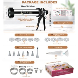Churro Maker Machine & Spritz Cookie Press Gun Kit – 304 Stainless Steel, Easy to Clean & Large Capacity – Make Authentic Churros & Cookies at Home – Ideal Baking Tool for Families, Chefs & Beginners