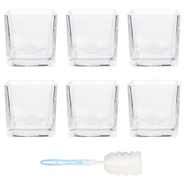 HWASHIN Set of 6 Glass Cube Vases 4 x 4 Inch, Clear Square Flower Vases with Sponge Brush, Candle Holders, Decorative Centerpieces for Home, Events or Weddings