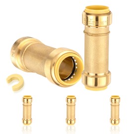 HeSun 5-Pack Push-to-Connect 1-Inch Brass Couplings, Pushfit Slip/Repair Fittings for PEX, Copper, CPVC, PE-RT Pipes