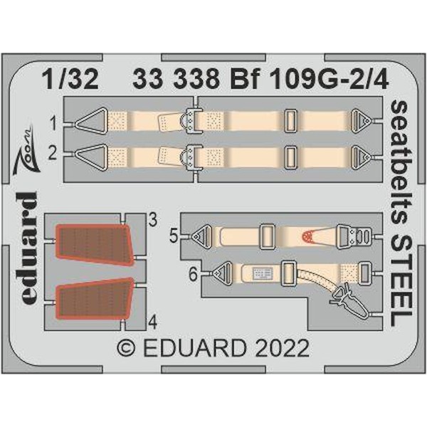 Eduard 1/32 Zoom Series Messerschmitt Bf109G-2/4 Seat Belt, Stainless Steel