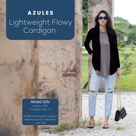 Azules Long Sleeve Lightweight Cardigan for Women - Standard & Plus Size Open Front Sweater - Casual & Formal Flowy Cardigan