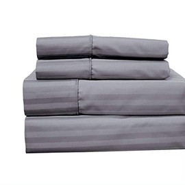 Royal Hotel Bedding Queen Sheets, Cotton-Blend Wrinkle-Free Sheets - 650-Thread-Count Stripe Sheet Set, Gray