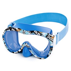 Kids Swim Goggles, Anti-Leak Snork Mask with Nose Cover & Elastic Fabric Strap, UV Protection Swimming Goggles for Kids Boys Girls (Blue-Football)