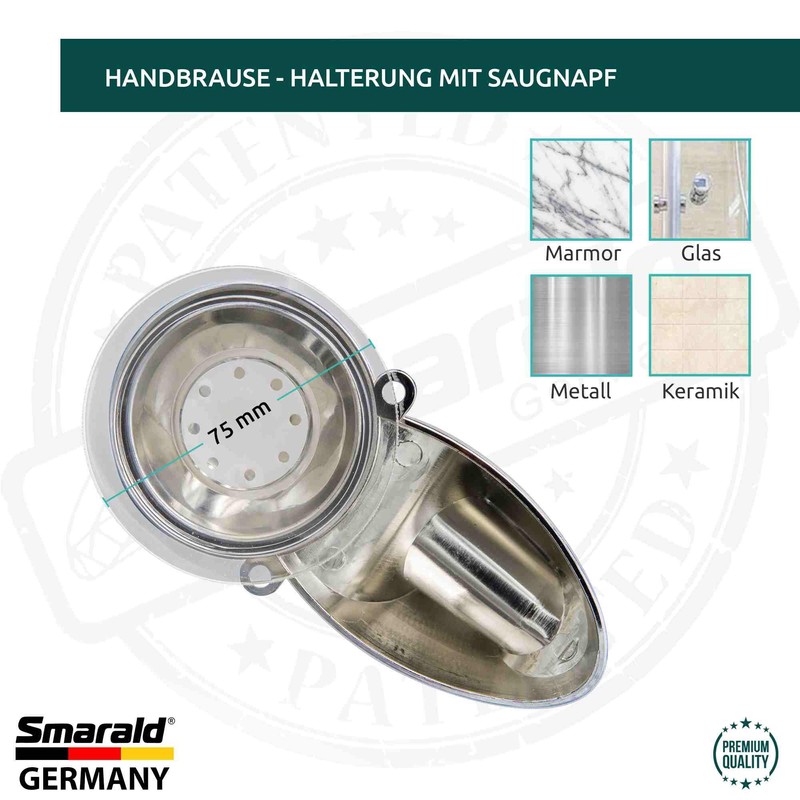 Hand Shower Holder with Suction Cup Flash Mounting by Smarald®