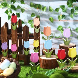 Panelee 30 Pcs Spring Tulip Decor 6 Spring Tiered Tray Decor 24 Wooden Tulip Hanging Ornaments Tulips Flower Table Decor Spring Tree Ornament Wood Signs Centerpieces for Home Spring Easter Decorations