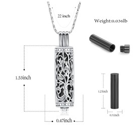 Imrsanl Cremation Jewelry for Ashes Tree of Life Urn Necklace Cylinder Vial Urn Necklace for Men Women Keepsake Ashes Necklace Pendent (Black)