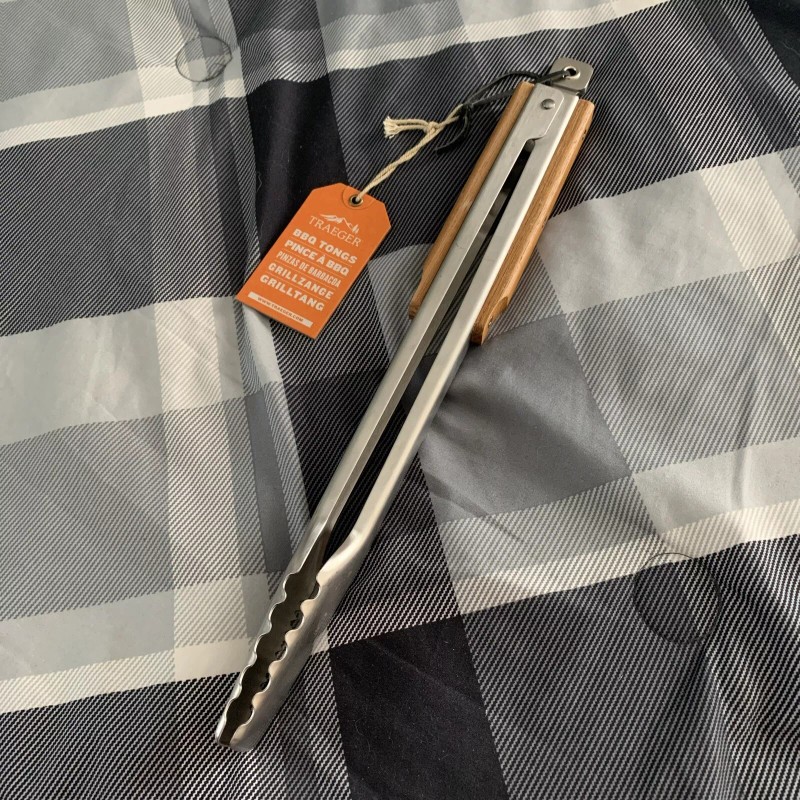 Traeger BBQ Grill Grilling Tongs, Silver with Brown 14.5"