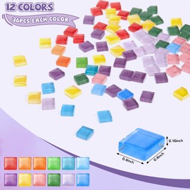432 pcs Glass Mosaic Tiles, 12 Colors 10mm Mosaic Glass Pieces with Storage Box, Transparent Mosaic Tiles for Crafts Bulk, Mosaic Supplies for Home Decoration, Art Crafts