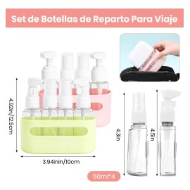 2 Pzs Botellas De Viaje 4 En 1 Portátiles Recargables 400ml Blanco