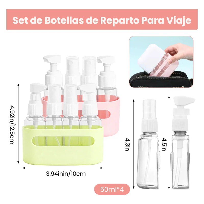 2 Pzs Botellas De Viaje 4 En 1 Portátiles Recargables