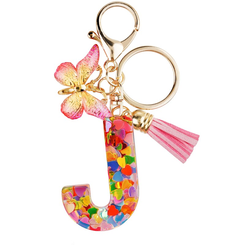 OSDUE Fashion Alphabet Initial Letter Keychain, Women Tassel Butterfly Pink