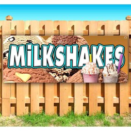 Milkshakes Banner 13 oz | Non-Fabric | Heavy-Duty Vinyl Single-Sided With Metal Grommets | Retail, Sweets, Treats, Dessert