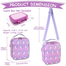 Kasgo Lunch Bag for Kids, Insulated Reusable Lunch Box Bag Packed Lunch Tote Bag with Shoulder Strap Water Bottle Holder Lunch Cooler Bag for Girls, Purple Unicorn