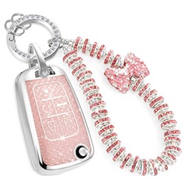 CTRINEWS for Chevy Key Fob Cover with Fashionable Zirconia Wristlet KeyChain, Enchanting Diamond Patterns Soft Case for Buick Cruze Equinox Camaro (5 Buttons) (Pink, A)