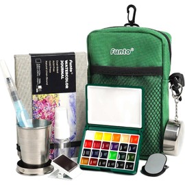 Mini Watercolor Paint Set, All-in-One 24-Color Travel Paint Kit, with Crossbody Bag, Watercolor Journal, Paint Water Cup, Pocket Set for Artists
