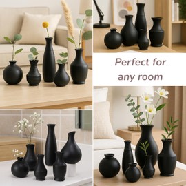 Fit'n Furnish 5-Piece Bud Vases Set – Black Ceramic Mini Vases for Flower Vase Styling, Perfect for Home Decor, Table Centerpieces, Bookshelf Decor | Elegant Black Vases for Dried Flowers Small vase
