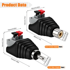KUOQIY 5 Pairs RCA Male and Famale to 2 Screw Terminal Strip Speaker Phono, RCA to Speaker Wire Adapter, Video Audio Spring Press Type Balun for CCTV
