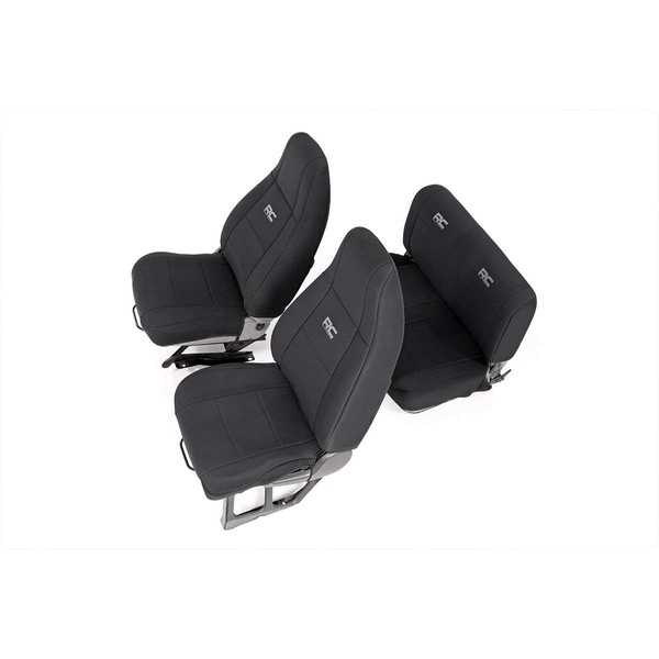 Rough Country Neoprene Seat Covers Front/Rear Black Fits 1991-1995 [ Jeep ] Wrangler YJ Custom Fit Water Resistant 91009