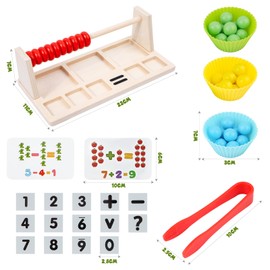 Abacus Calculator Slider, Abacus Calculator for Children from 3 Years, Abacus Counting Frame from 1-10, Clarification Toy for Children with Calculation Cards, Number Blocks, Calculation Stand, 27