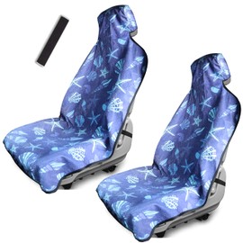 Waterproof Stain Resistant Towel Car Seat Cover，Universal Non-Slip for Car, Truck, SUV, Van Seat for Gym Workout,Swimming,Beach and Workout Outdoor ， Machine Washable (2Pack, Conch Shells Starfish)