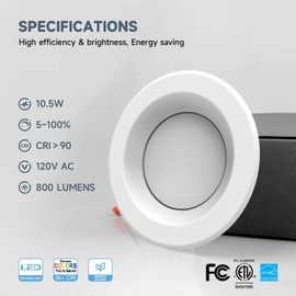 ECOELER 4 Inch 5CCT LED Retrofit Recessed Lighting, LED Dimmable Recessed Ceiling Lights, 10.5W 950Lm, 2700K-6000K Selectable Can Light, 10.5W 950LM Downlight, ETL & FCC Listed, 12 Pack