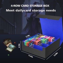 VeiDynoA Trading Card Storage Box 3200+ Capacity 4-Row Commander Deck Box with 24Colorful Dividers & 4 Card Supporters PU Leather Magnetic Closure- for MTG, TCG & Sports Cards，Black& Blue