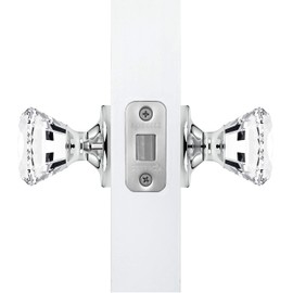 Privacy Diamond Round Brilliant Crystal Door Knobs Polished Chrome Round Rosette
