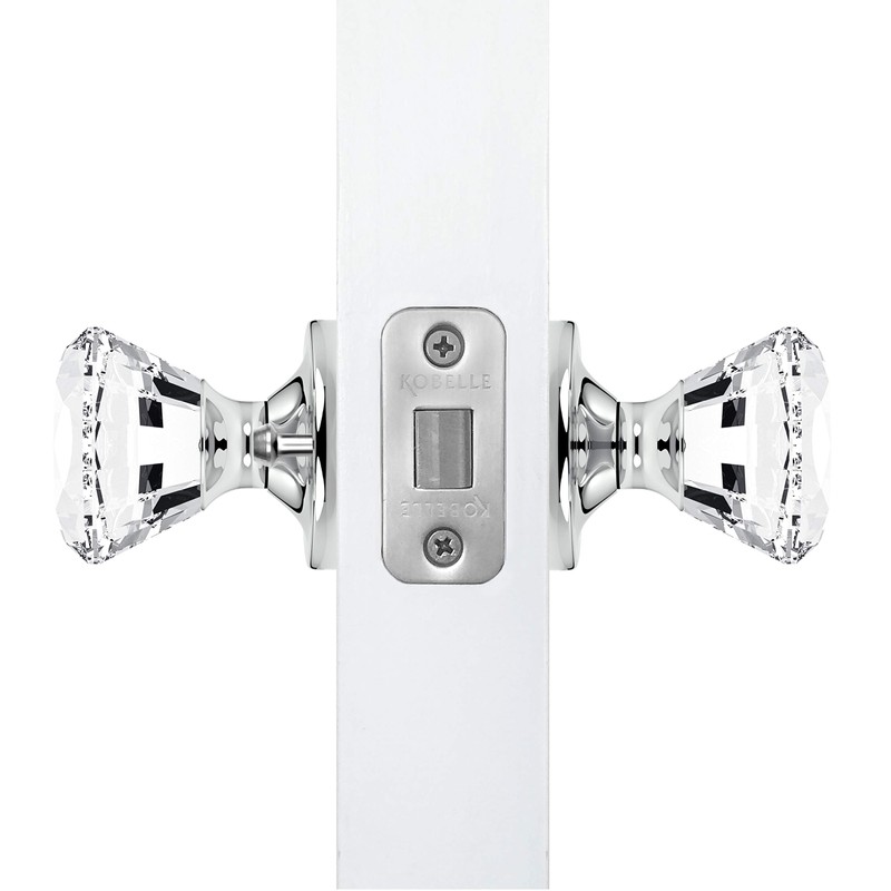 Privacy Diamond Round Brilliant Crystal Door Knobs Polished Chrome Round