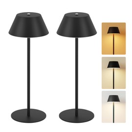 LOFTEK Cordless Table Lamp 2 Pack, 5200mAh Battery, 3 Adjustable Height, 3 Colors Smooth Dimming, Outdoor LED Light Waterproof for Dining Room, Bedroom, Bar, Restaurant, Patio, Camping (Black)