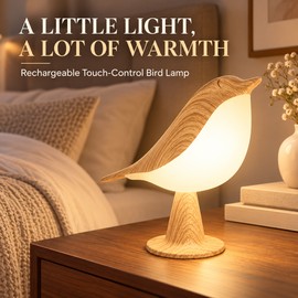 LED Bird Lamp for Ambient Lighting – 3-Level Touch Dimmable Rechargeable Cordless Light for Bedroom & Living Room