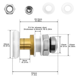8Pcs Shower Door Rollers Sliding Wheels Pully Parts Fixing Replacement for Bathroom Glass Doors 25mm