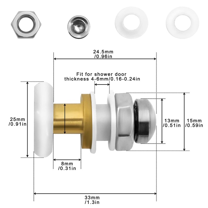 8Pcs Shower Door Rollers Sliding Wheels Pully Parts Fixing Replacement