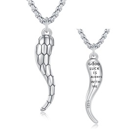 XIXLES Italian Cornicello Necklace Sterling Silver Horn Pendant for Men - Lucky Gold Horn Jewellery Gift for Men Women