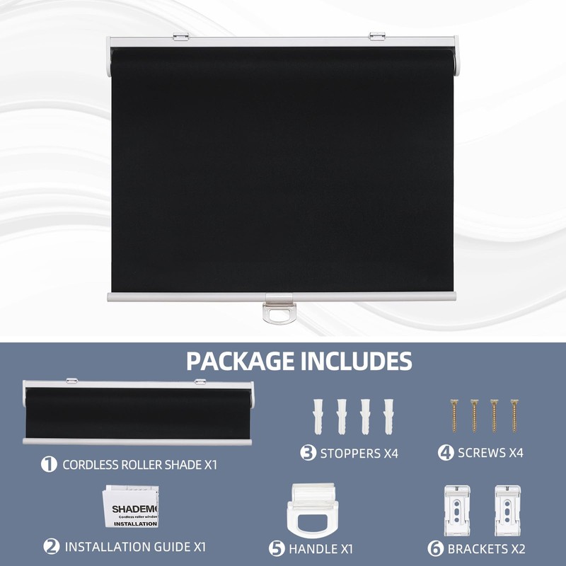 SHADEMOON Cordless Blackout Window Roller Shades, Pull Down Spring System