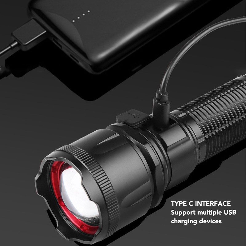 Telescopic Focus Flashlight XHP160 LED Super Bright Flashlight for Camping