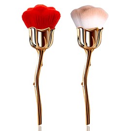 Juego de 2 brochas de maquillaje rosa – Brochas supergrandes para rubor facial y polvo – Brochas Kabuki para cosméticos y polvo de uñas – Oro Marrón/O