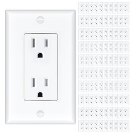 Amico 100 Pack 15 Amp Outlet, Standard Electrical Outlets, Tamper Resistant, 2-Pole 3-Wire Wall Outlet, 125V/1875W, NEMA 5-15R, Wall Plates And Screws Included, for Home And Business, White, UL Listed