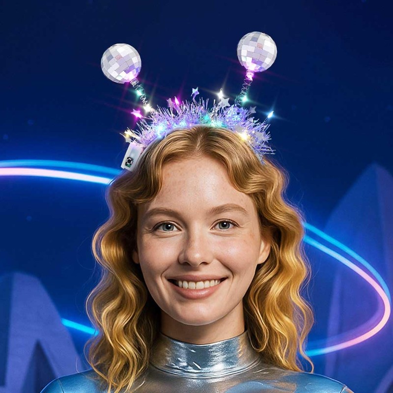 DRESBE Light Up Alien Headband Silver LED Disco Ball Headbands