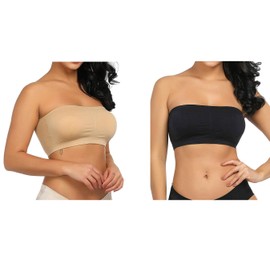 Lemef Women's Seamless Sports Bra Tube Top Removable Padding Bandeau, 1 x white, 1 x black, 1 x skin-coloured, 1 x grey (no padded)